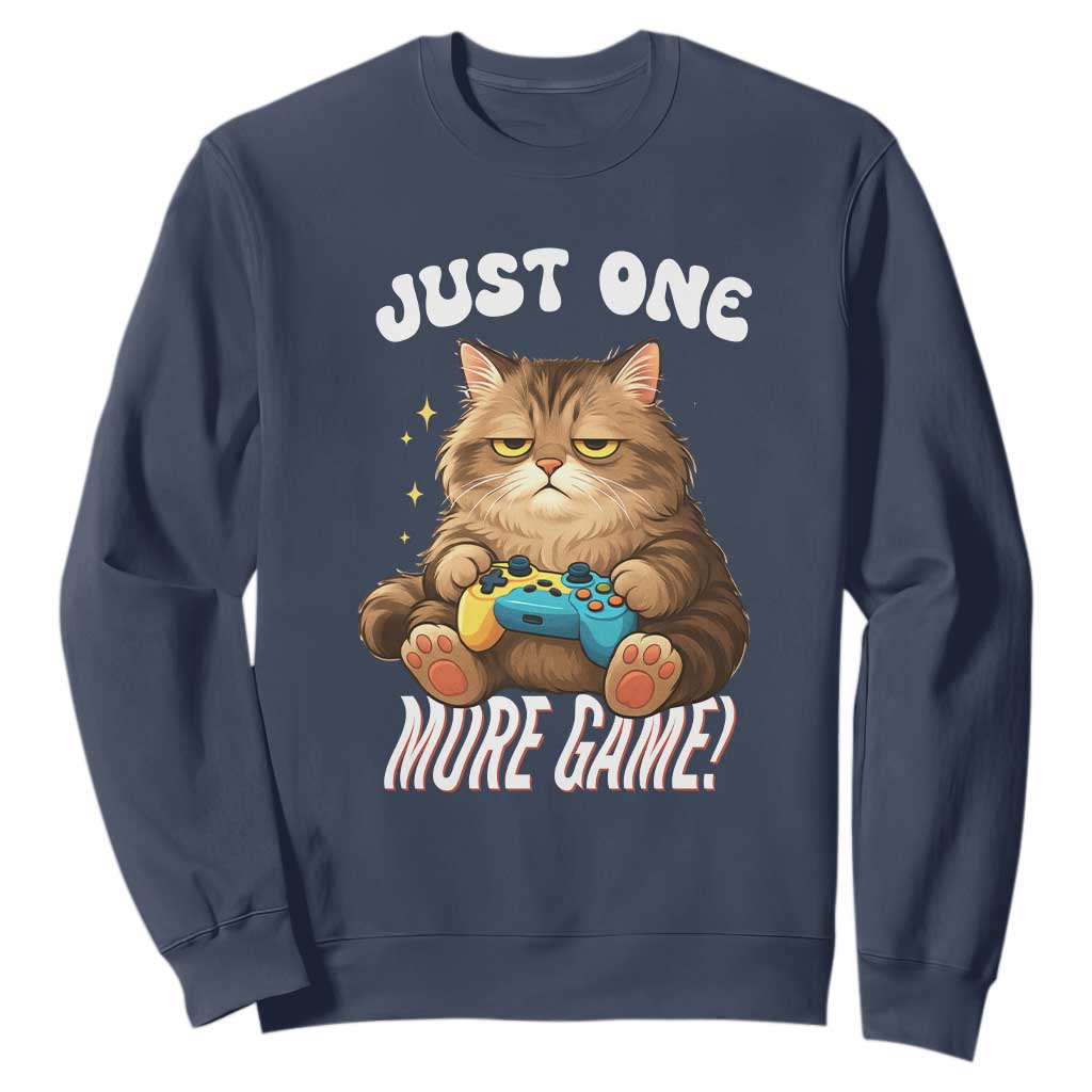 Just One More Game Sweatshirt Funny Lazy Cat Playing Video Game TS12 Navy Print Your Wear