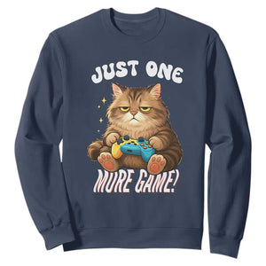 Just One More Game Sweatshirt Funny Lazy Cat Playing Video Game TS12 Navy Print Your Wear