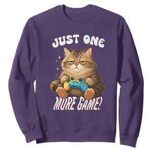 Just One More Game Sweatshirt Funny Lazy Cat Playing Video Game TS12 Purple Print Your Wear