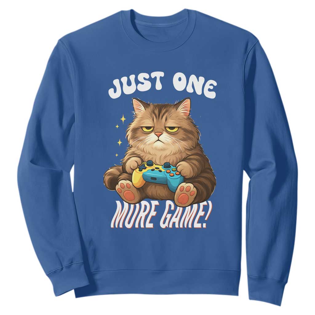 Just One More Game Sweatshirt Funny Lazy Cat Playing Video Game TS12 Royal Blue Print Your Wear