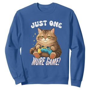 Just One More Game Sweatshirt Funny Lazy Cat Playing Video Game TS12 Royal Blue Print Your Wear