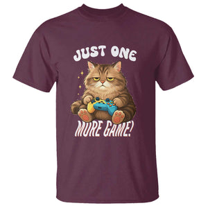 Just One More Game T Shirt Funny Lazy Cat Playing Video Game TS12 Maroon Print Your Wear