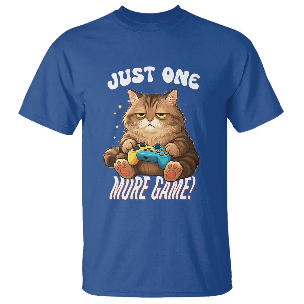 Just One More Game T Shirt Funny Lazy Cat Playing Video Game TS12 Royal Blue Print Your Wear