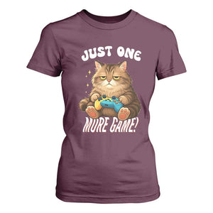 Just One More Game T Shirt For Women Funny Lazy Cat Playing Video Game TS12 Maroon Print Your Wear