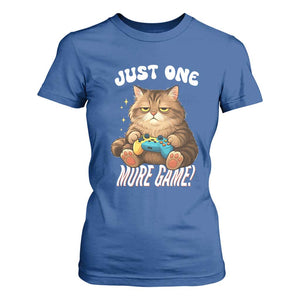 Just One More Game T Shirt For Women Funny Lazy Cat Playing Video Game TS12 Royal Blue Print Your Wear