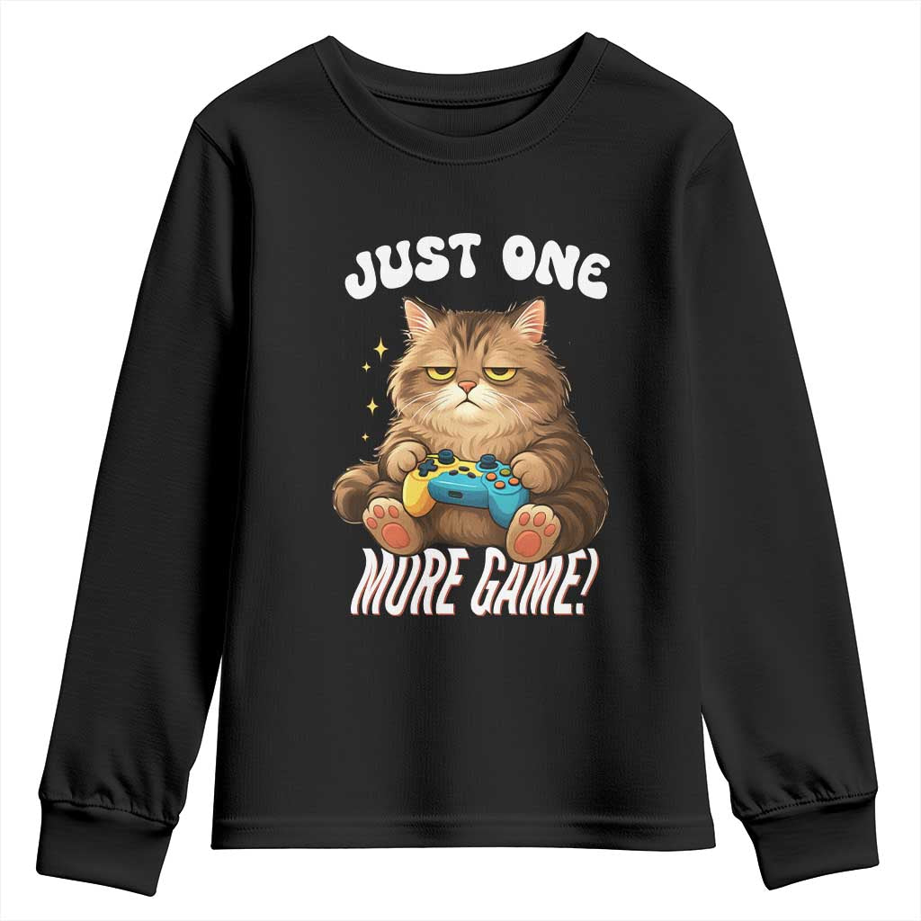 Just One More Game Youth Sweatshirt Funny Lazy Cat Playing Video Game TS12 Black Print Your Wear