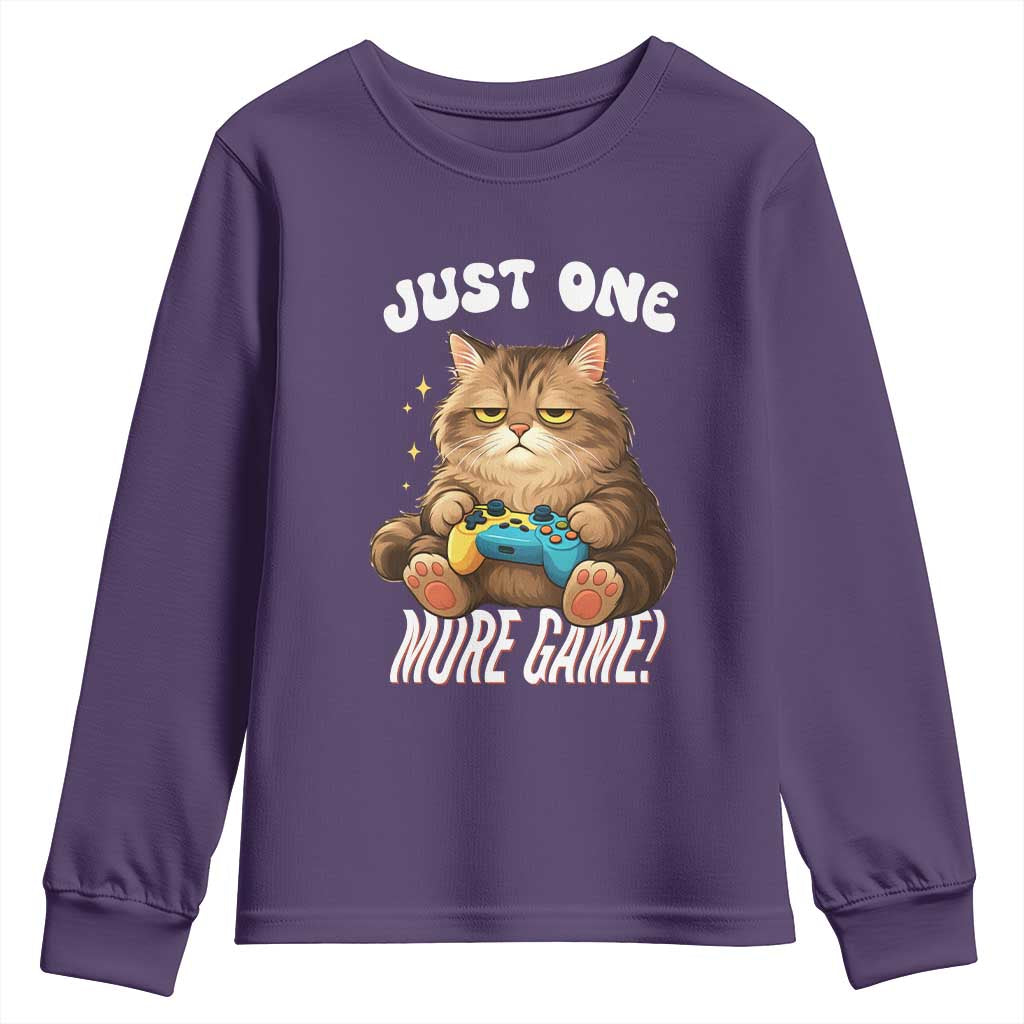 Just One More Game Youth Sweatshirt Funny Lazy Cat Playing Video Game TS12 Purple Print Your Wear