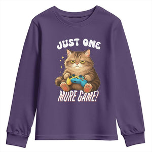 Just One More Game Youth Sweatshirt Funny Lazy Cat Playing Video Game TS12 Purple Print Your Wear