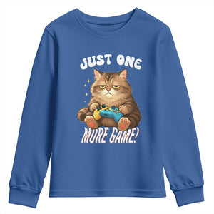 Just One More Game Youth Sweatshirt Funny Lazy Cat Playing Video Game TS12 Royal Blue Print Your Wear