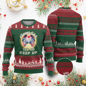 Im A Gamer Girl Try To Keep Up Ugly Christmas Sweater Funny Gaming Gift TS12 Red Green Print Your Wear