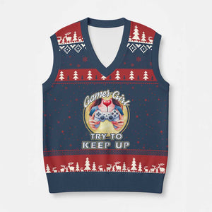 Im A Gamer Girl Try To Keep Up V-Neck Knit Sweater Vest Funny Gaming Gift TS12 Navy Red Print Your Wear