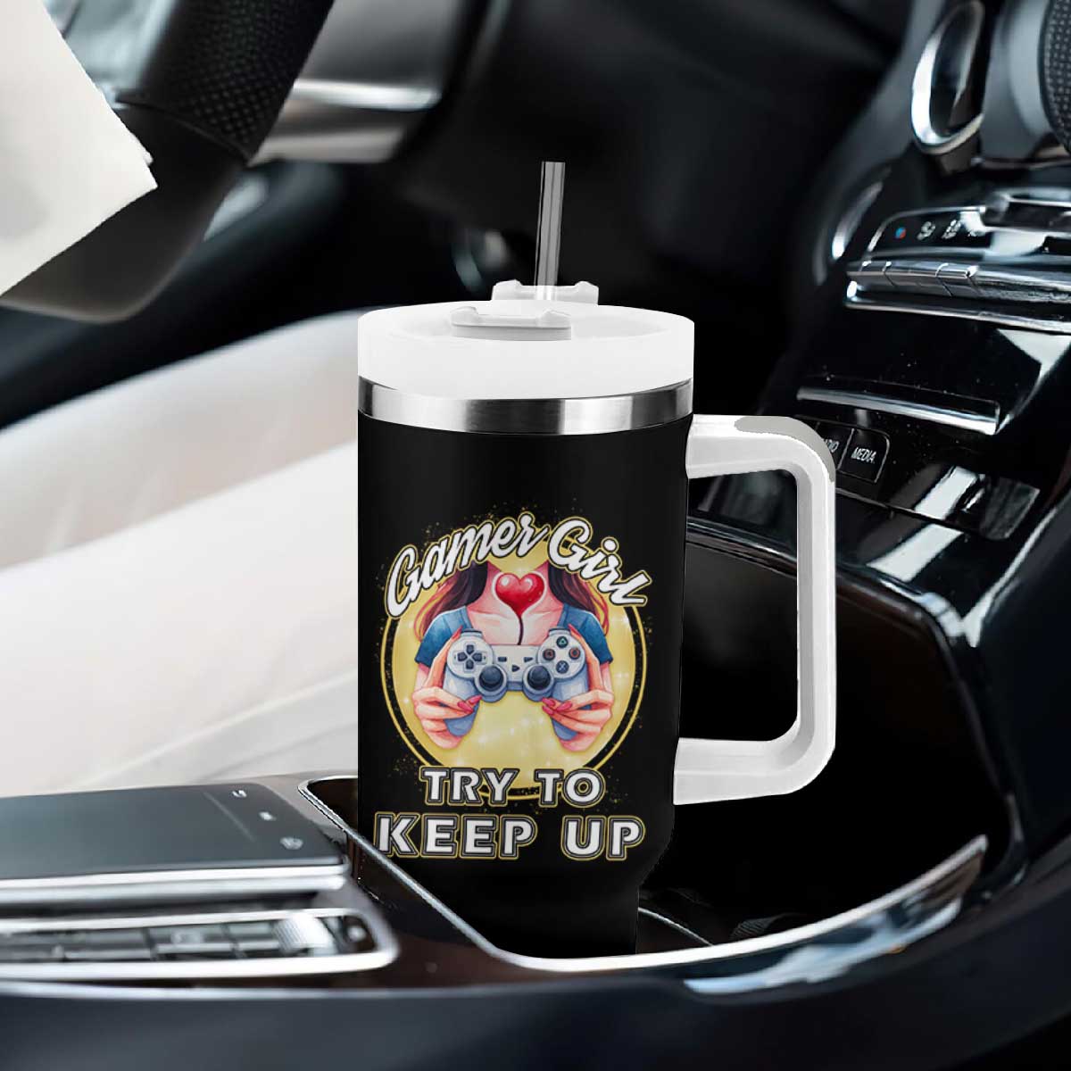 Im A Gamer Girl Try To Keep Up Tumbler With Handle Funny Gaming Gift TS12 Print Your Wear