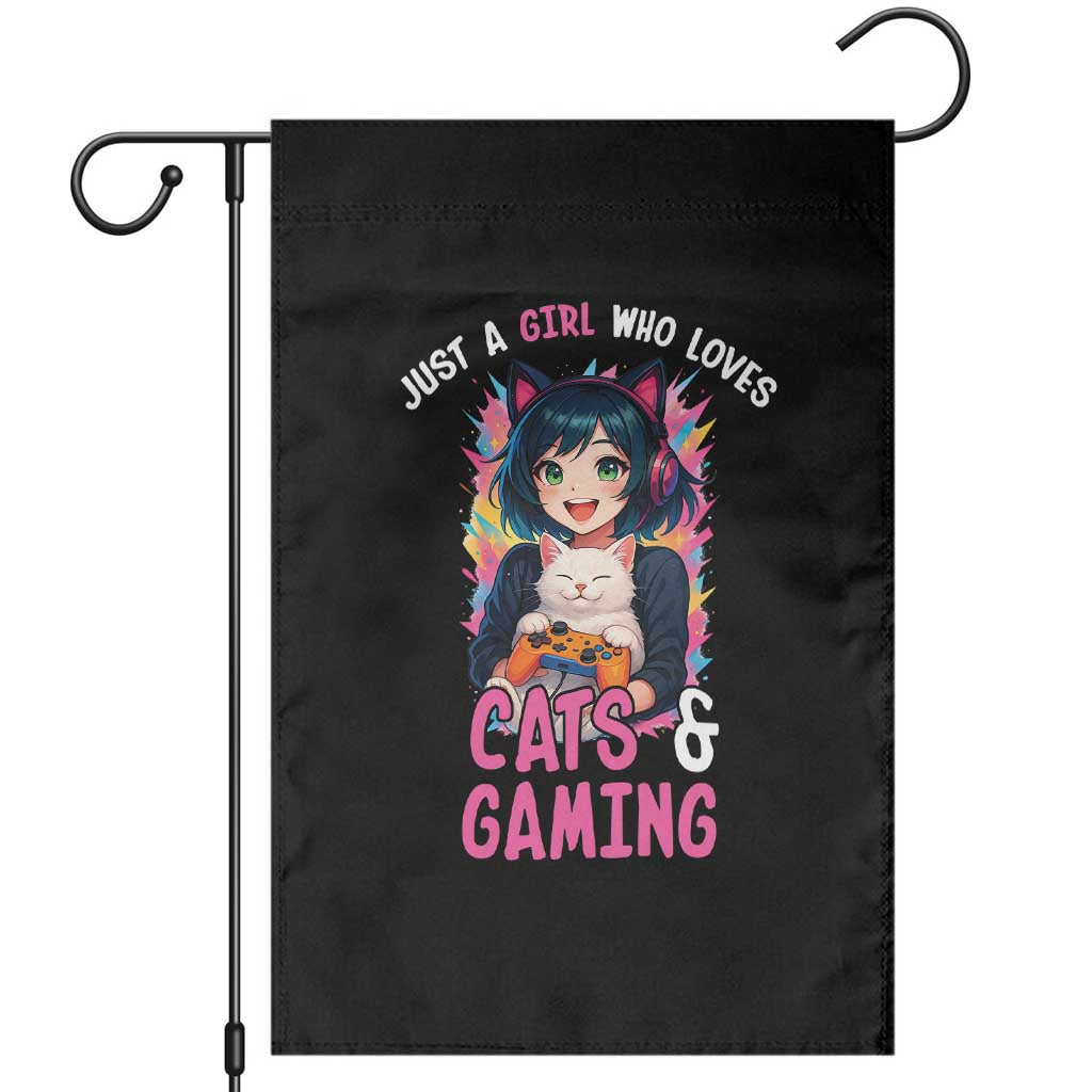 Just A Girl Who Loves Cats And Gaming Garden Flag Cute Gamer Gift TS12 Black Print Your Wear
