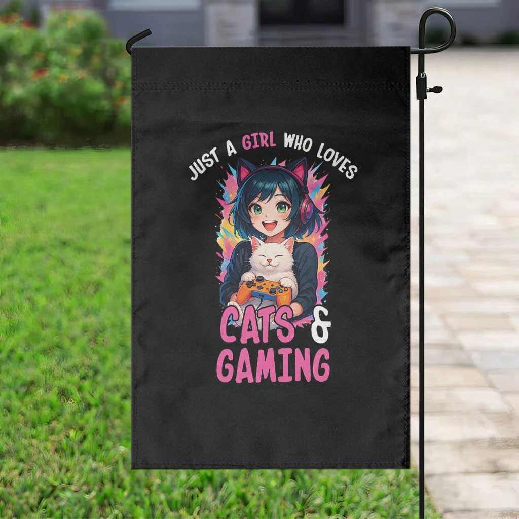 Just A Girl Who Loves Cats And Gaming Garden Flag Cute Gamer Gift TS12 Print Your Wear