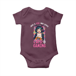 Just A Girl Who Loves Cats And Gaming Baby Onesie Cute Gamer Gift TS12 Maroon Print Your Wear
