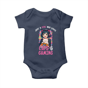 Just A Girl Who Loves Cats And Gaming Baby Onesie Cute Gamer Gift TS12 Navy Print Your Wear