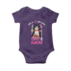 Just A Girl Who Loves Cats And Gaming Baby Onesie Cute Gamer Gift TS12 Purple Print Your Wear
