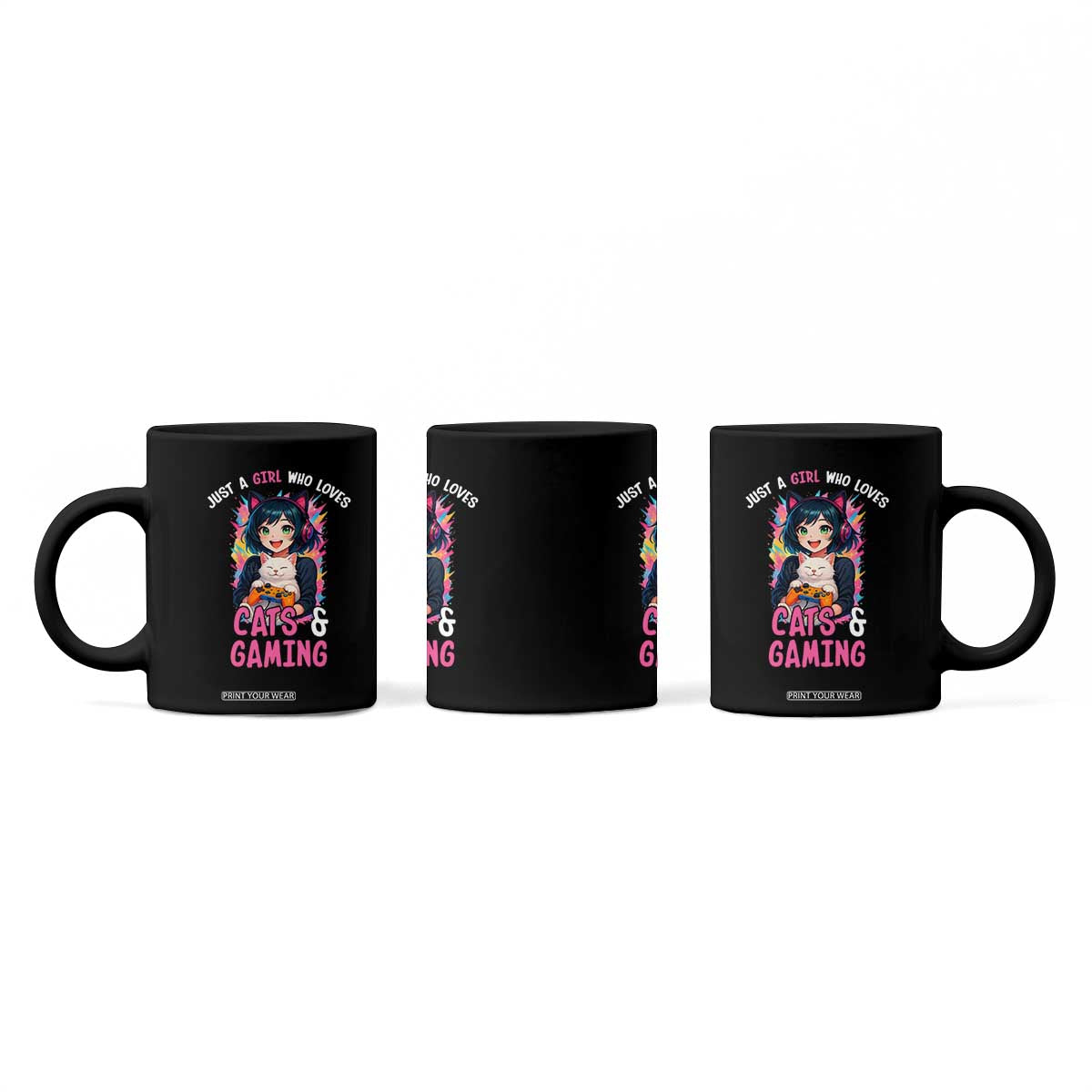 Just A Girl Who Loves Cats And Gaming Coffee Mug Cute Gamer Gift TS12 Print Your Wear