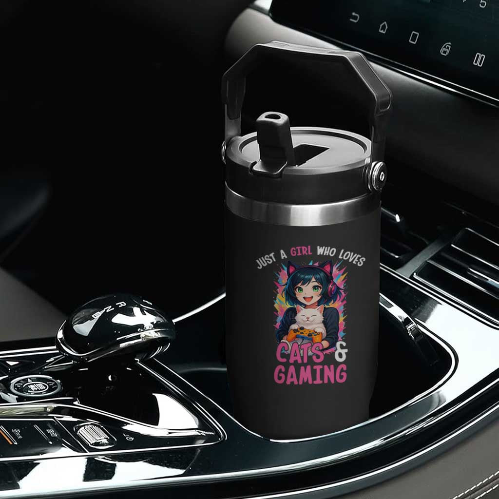 Just A Girl Who Loves Cats And Gaming Flip Straw Tumbler Cute Gamer Gift TS12 Print Your Wear