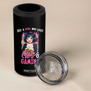 Just A Girl Who Loves Cats And Gaming 4 in 1 Can Cooler Tumbler Cute Gamer Gift TS12 Print Your Wear