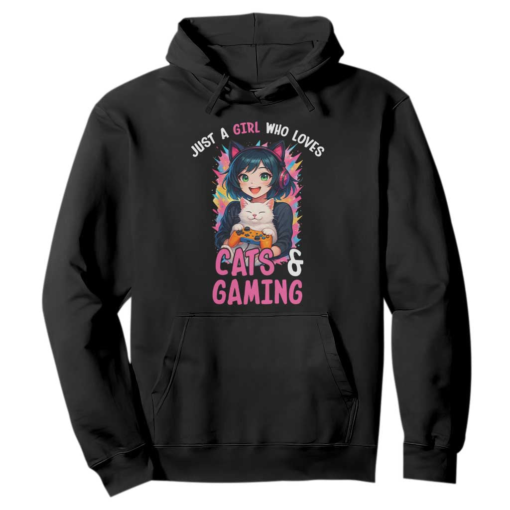 Just A Girl Who Loves Cats And Gaming Hoodie Cute Gamer Gift TS12 Black Print Your Wear