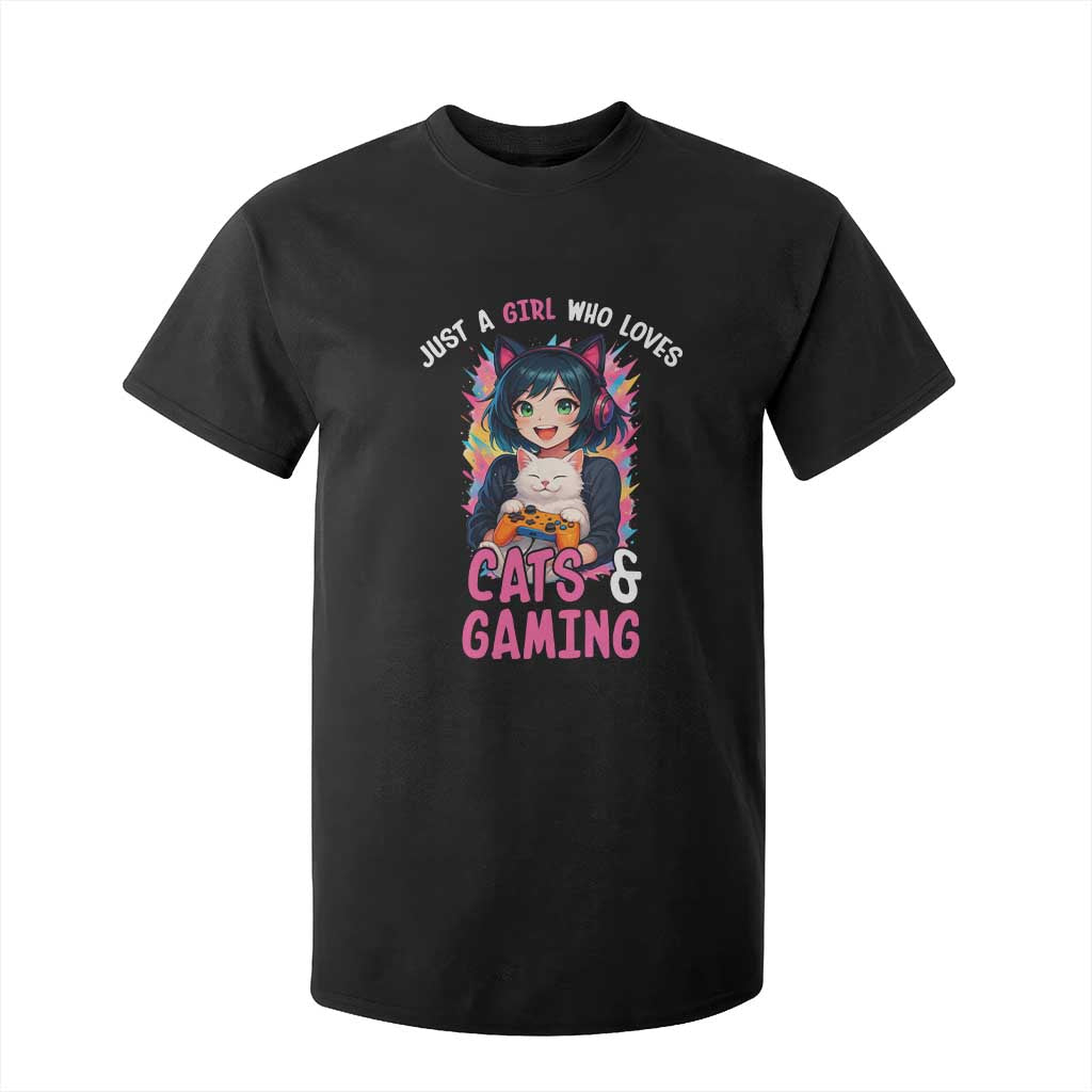 Just A Girl Who Loves Cats And Gaming T Shirt For Kid Cute Gamer Gift TS12 Black Print Your Wear