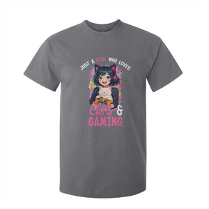 Just A Girl Who Loves Cats And Gaming T Shirt For Kid Cute Gamer Gift TS12 Charcoal Print Your Wear