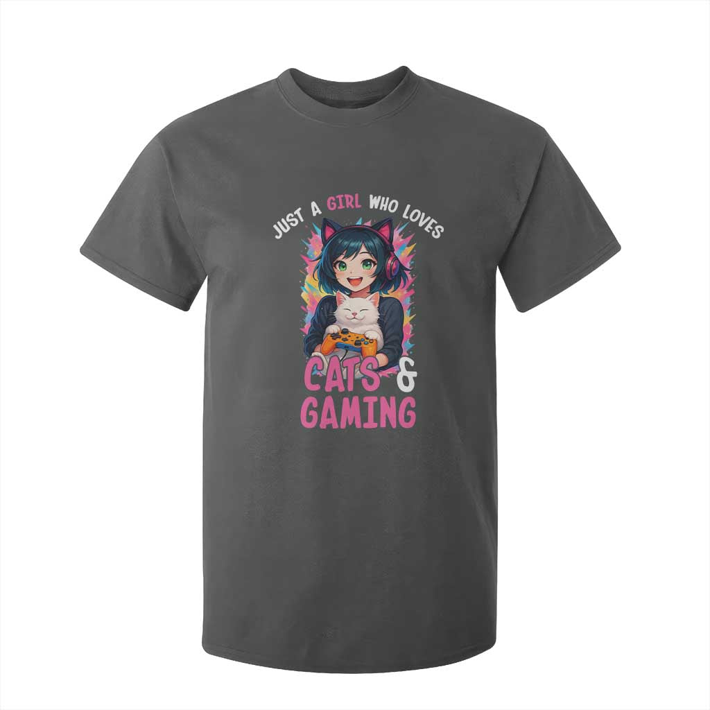 Just A Girl Who Loves Cats And Gaming T Shirt For Kid Cute Gamer Gift TS12 Dark Heather Print Your Wear
