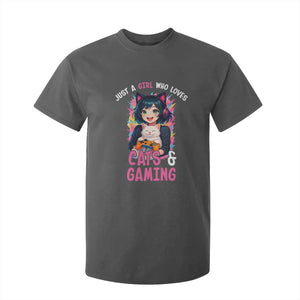 Just A Girl Who Loves Cats And Gaming T Shirt For Kid Cute Gamer Gift TS12 Dark Heather Print Your Wear