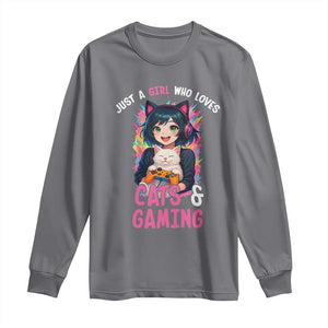 Just A Girl Who Loves Cats And Gaming Long Sleeve Shirt Cute Gamer Gift TS12 Charcoal Print Your Wear