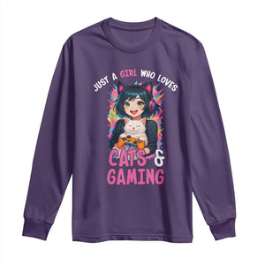Just A Girl Who Loves Cats And Gaming Long Sleeve Shirt Cute Gamer Gift TS12 Purple Print Your Wear