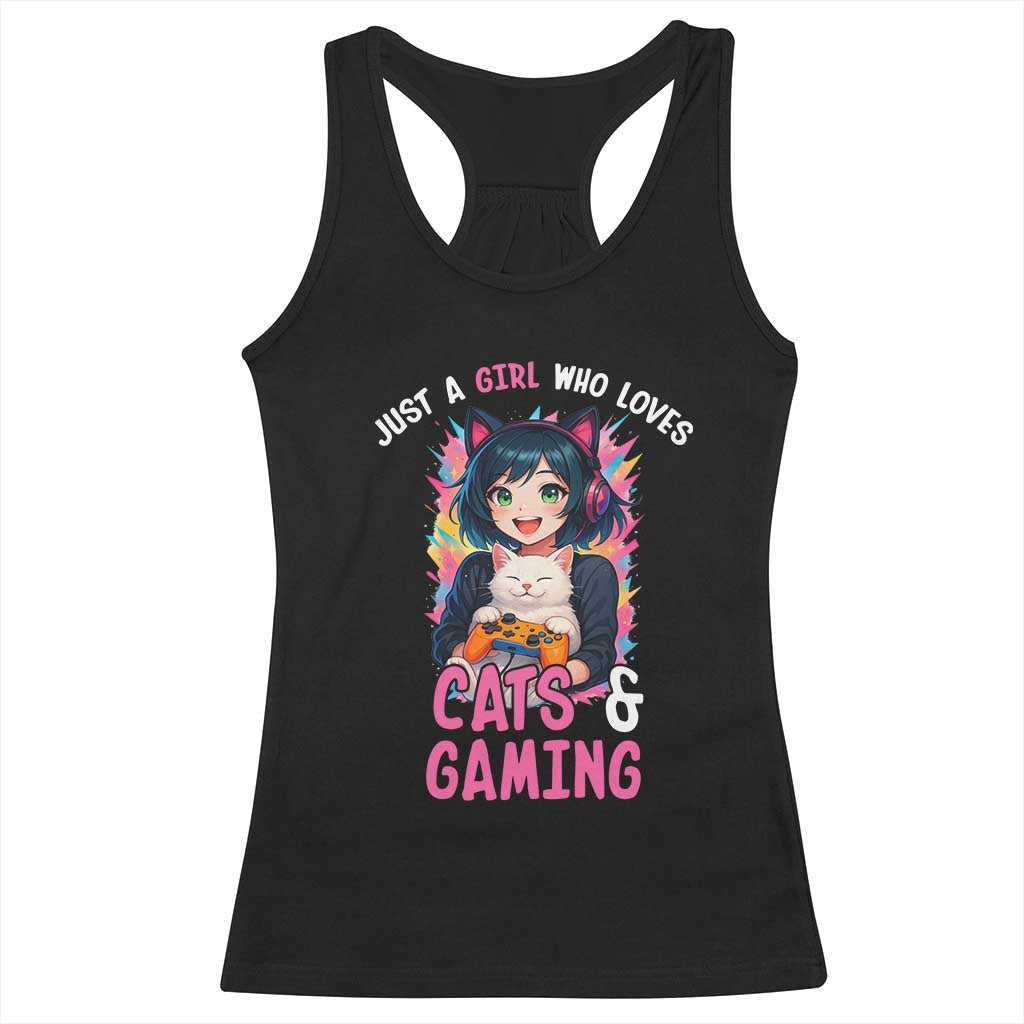 Just A Girl Who Loves Cats And Gaming Racerback Tank Top Cute Gamer Gift TS12 Black Print Your Wear