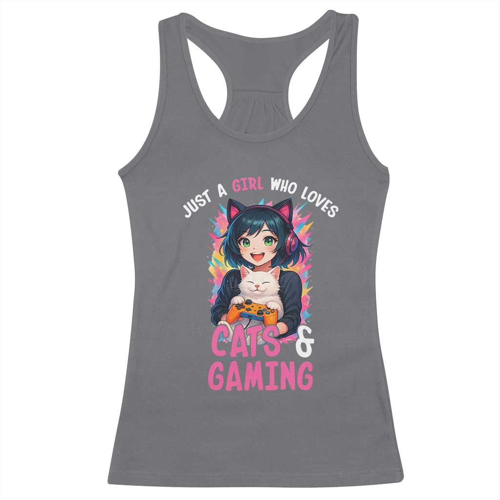 Just A Girl Who Loves Cats And Gaming Racerback Tank Top Cute Gamer Gift TS12 Charcoal Print Your Wear
