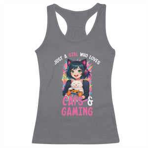 Just A Girl Who Loves Cats And Gaming Racerback Tank Top Cute Gamer Gift TS12 Charcoal Print Your Wear