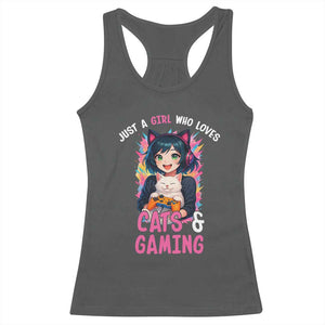Just A Girl Who Loves Cats And Gaming Racerback Tank Top Cute Gamer Gift TS12 Dark Heather Print Your Wear