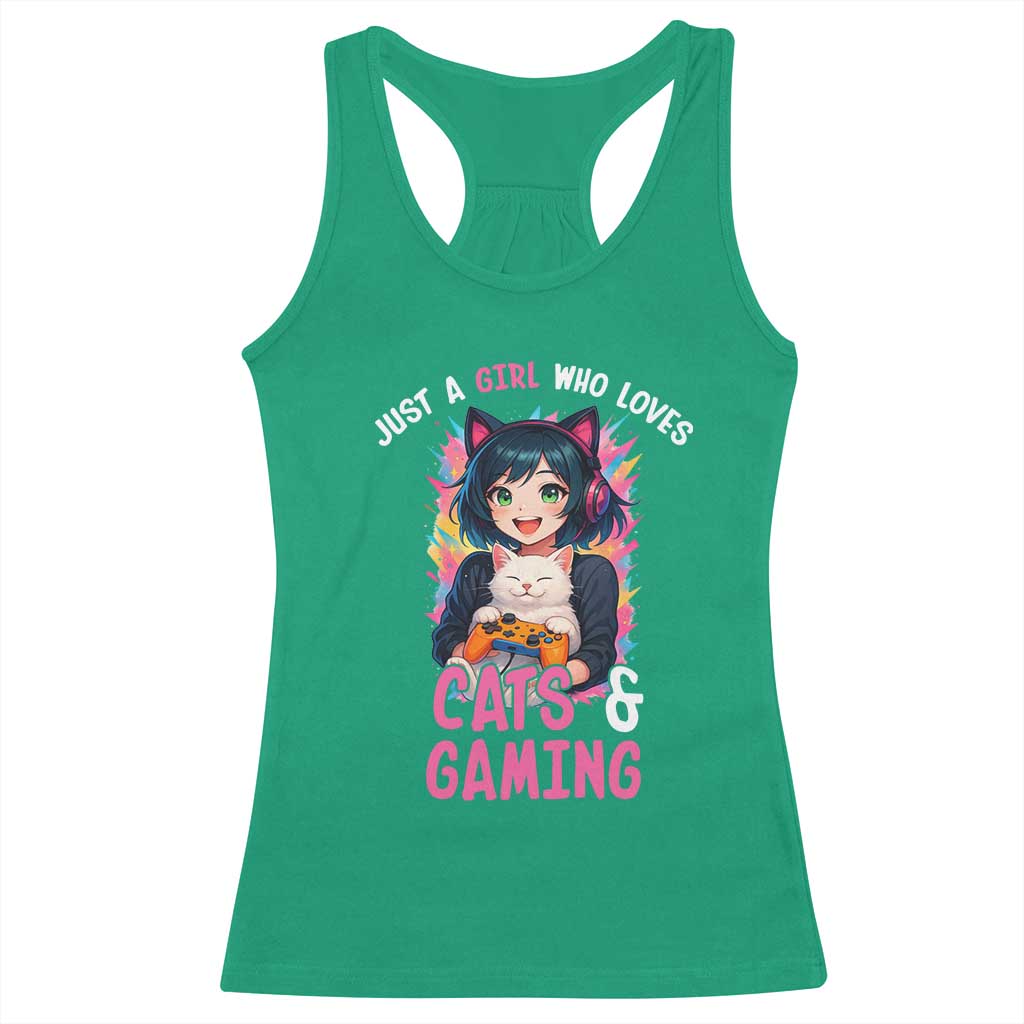 Just A Girl Who Loves Cats And Gaming Racerback Tank Top Cute Gamer Gift TS12 Irish Green Print Your Wear