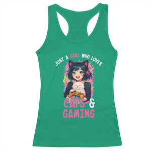 Just A Girl Who Loves Cats And Gaming Racerback Tank Top Cute Gamer Gift TS12 Irish Green Print Your Wear