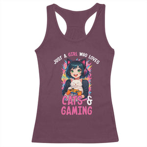 Just A Girl Who Loves Cats And Gaming Racerback Tank Top Cute Gamer Gift TS12 Maroon Print Your Wear