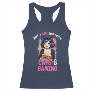 Just A Girl Who Loves Cats And Gaming Racerback Tank Top Cute Gamer Gift TS12 Navy Print Your Wear