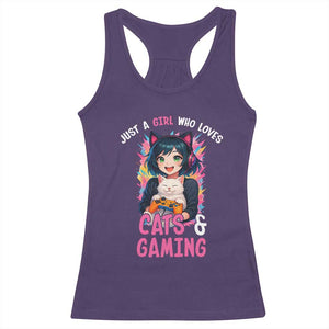 Just A Girl Who Loves Cats And Gaming Racerback Tank Top Cute Gamer Gift TS12 Purple Print Your Wear