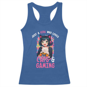 Just A Girl Who Loves Cats And Gaming Racerback Tank Top Cute Gamer Gift TS12 Royal Blue Print Your Wear
