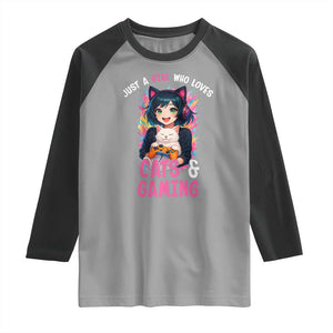 Just A Girl Who Loves Cats And Gaming Raglan Shirt Cute Gamer Gift TS12 Sport Gray Black Print Your Wear
