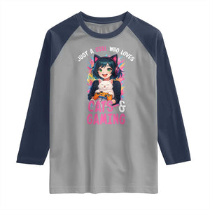 Just A Girl Who Loves Cats And Gaming Raglan Shirt Cute Gamer Gift TS12 Sport Gray Navy Print Your Wear