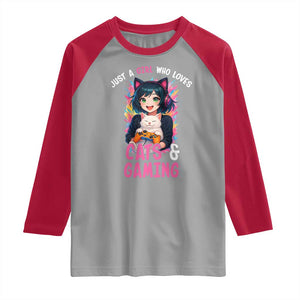 Just A Girl Who Loves Cats And Gaming Raglan Shirt Cute Gamer Gift TS12 Sport Gray Red Print Your Wear