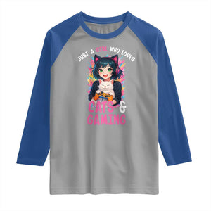 Just A Girl Who Loves Cats And Gaming Raglan Shirt Cute Gamer Gift TS12 Sport Gray Royal Print Your Wear