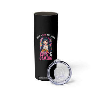 Just A Girl Who Loves Cats And Gaming Skinny Tumbler Cute Gamer Gift TS12 Print Your Wear