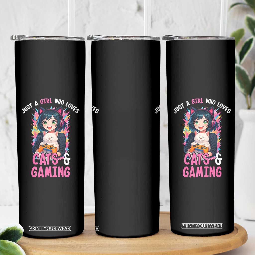 Just A Girl Who Loves Cats And Gaming Skinny Tumbler Cute Gamer Gift TS12 Print Your Wear