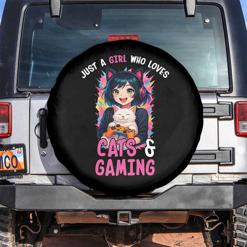 Just A Girl Who Loves Cats And Gaming Spare Tire Cover Cute Gamer Gift TS12 No hole Black Print Your Wear