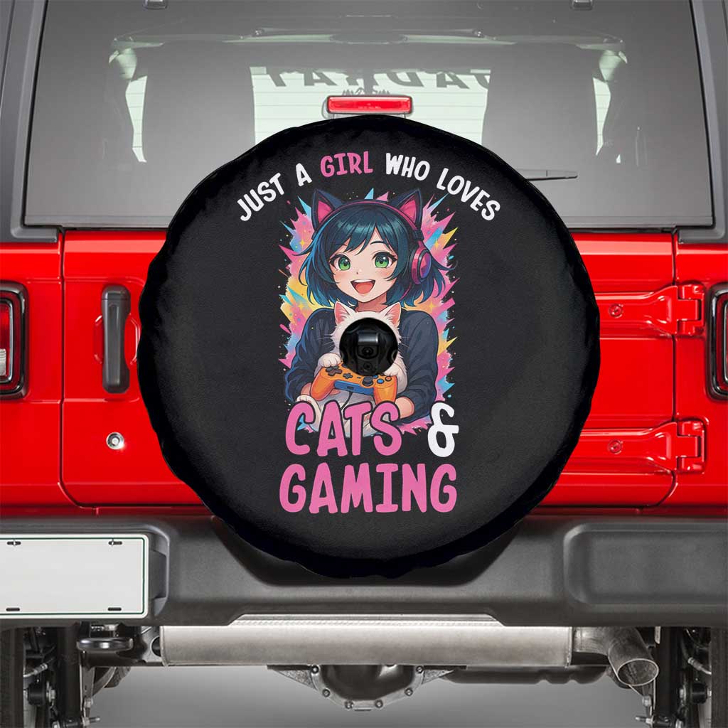 Just A Girl Who Loves Cats And Gaming Spare Tire Cover Cute Gamer Gift TS12 Black Print Your Wear