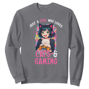 Just A Girl Who Loves Cats And Gaming Sweatshirt Cute Gamer Gift TS12 Charcoal Print Your Wear